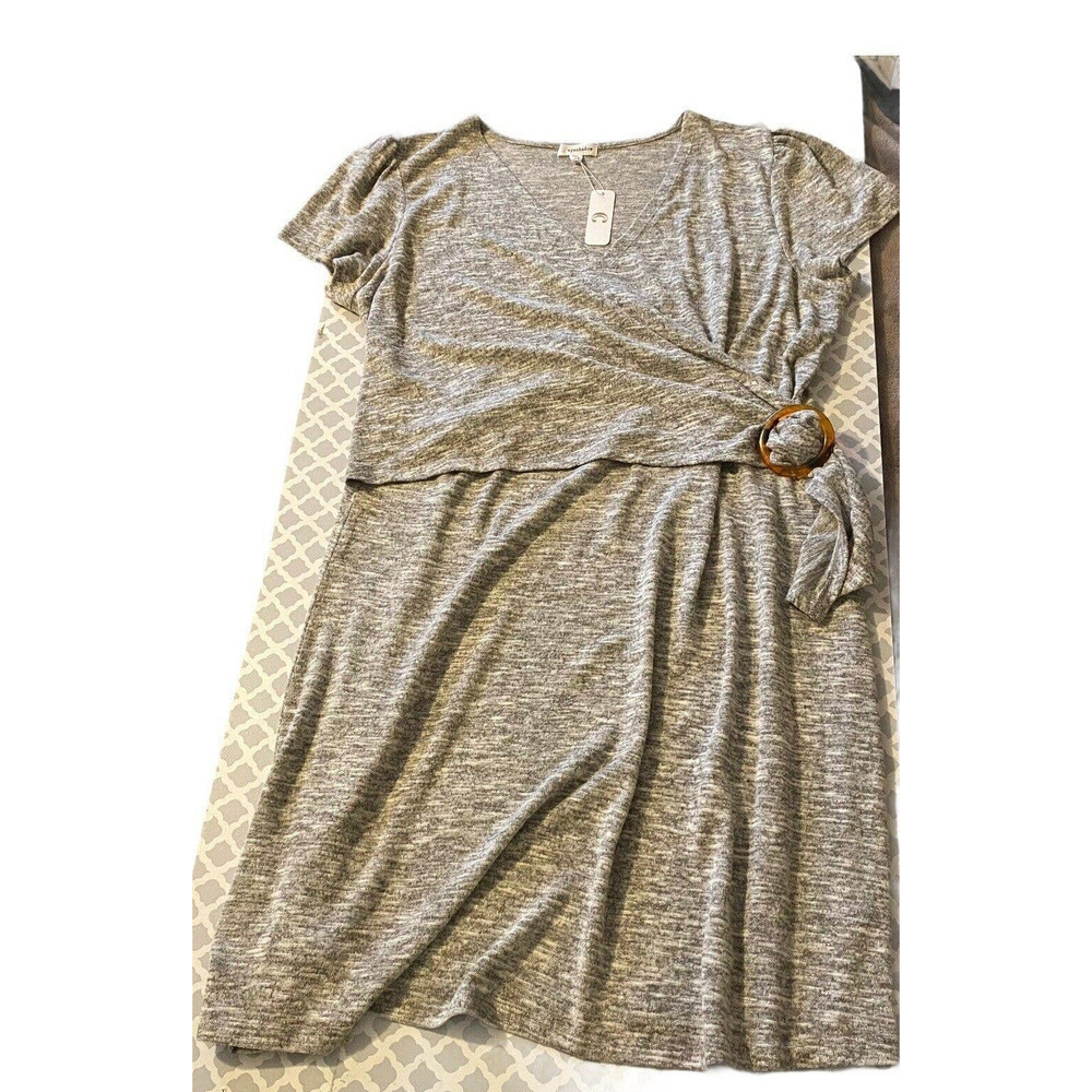 Eyeshadow Wrap Dress Size XL Short Sleeves Gray Midi *New* - Picture 3 of 14